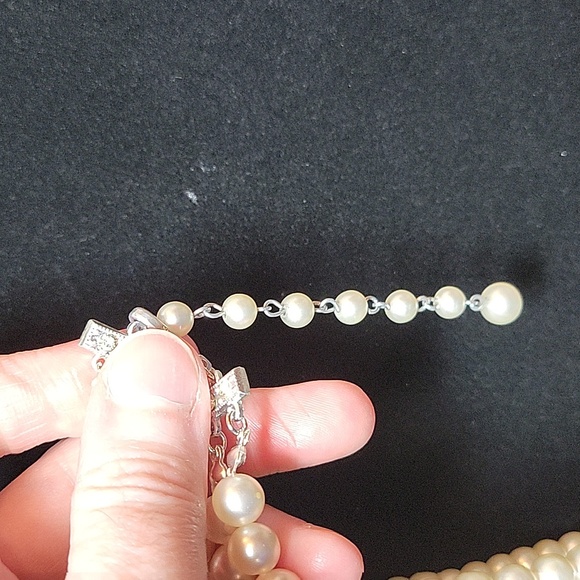 Vintage Double Strand Costume Pearls with Rhinestone Accents - Picture 4 of 5